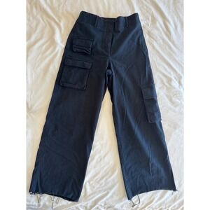 Wilfred Free Aritzia Cargo Pants Women's Size 6 Dark Blue Wide Leg Raw Hem